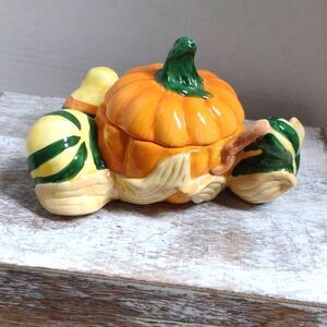 Fitz & Floyd  Fall Halloween Small Candy Trinket Dish Pumpkin Gourds